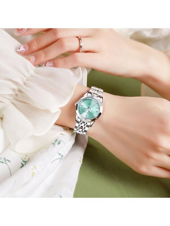 Women\'s Silver Band/Green Dial Stainless Steel Luxury Quartz Analog Wrist Watch main image 6